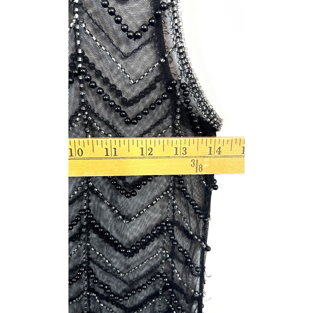 Womens Beaded Sheer Overlay Beaded Mini Dress Size XS Black Bohemian Festival - Picture 11 of 13